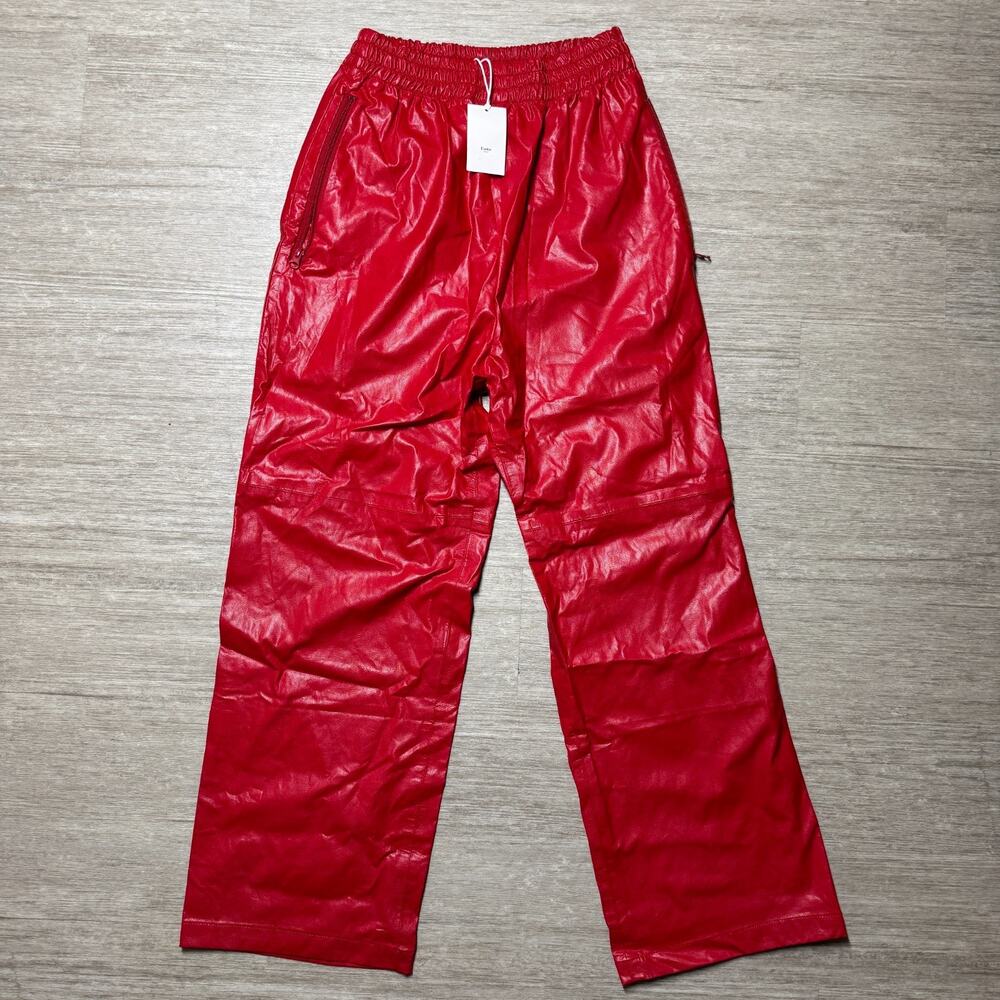 Paper Moon Seoul Women's Wide Leg Pants Vegan Leather NWT L Hot Red 26x28